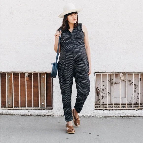 Hatch Twilight Maternity Jumpsuit Size 0 XS Black and White Print Boho Summer
